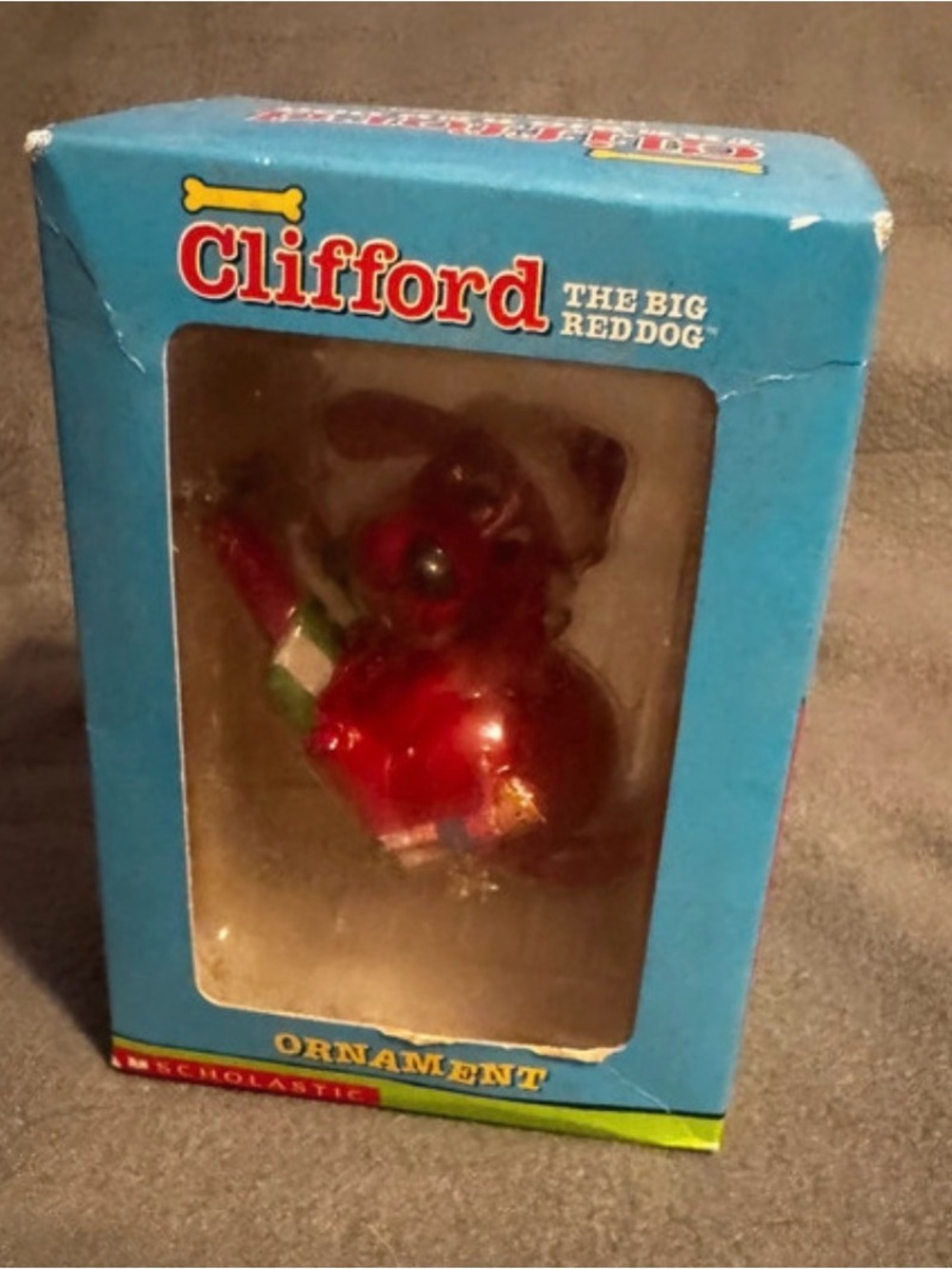 Scholastic Clifford Red Dog Ornament with Green Book Accent